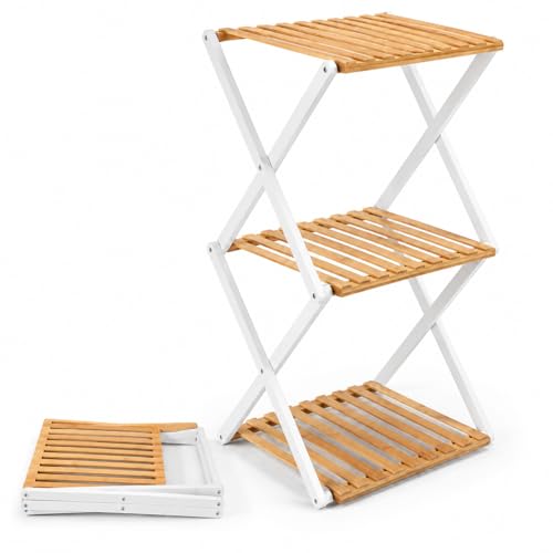 Foldable Bamboo Shoe Rack, 3-Tier Vertical Shoe Organizer for Small Spaces, Narrow Multifunctional Folding Shelf for Entryway, Closet, Bedroom, Hallway, Outdoor Camping & Plant Display-White - color: White