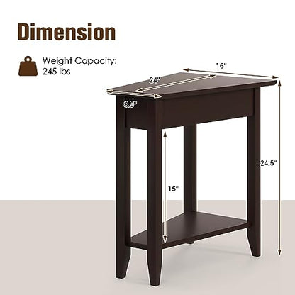 GIANTEX Wedge End Table, Triangle Side Table with Storage Shelf and Solid Wood Legs, Recliner Table, 24.5" Tall Nightstand, Modern Narrow Accent Table for Small Space Living Room, Espresso - color: Espresso