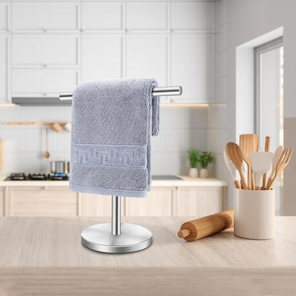 T-Shape Bath Hand Towel Holder Standing, Silver, 1 Pack | Weighted Stainless Steel Base Helps Prevent Tipping While The Open T-Shape Keeps Towels Dry on Bathroom Countertops - color: Silver-1 Pack