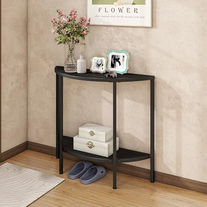 Console Table 2 Tier,Narrow Entryway Table with Storage,Black | Half Moon Sofa Couch Table with Metal Frame,Wooden Accent Side Coffee Table for Living Room/Hallway or Small Spaces - color: Modern Style-black