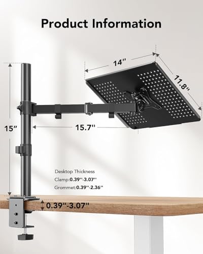 HUANUO Laptop Desk Mount - 17' to 32' Monitor Arm, Ventilated Tray, Fully Adjustable with Tilt, Swivel & Rotation, Holds up to 22 lbs