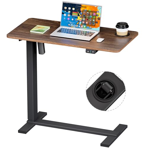 BIZUM Small Electric Standing Desk Bedside Table with Hidden Wheels 31.5 x 15.8 Inch Adjustable Computer Laptop Office Desk, Walnut - color: Walnut