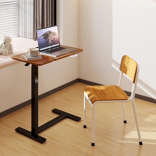 DUMOS Small Standing Desk Rolling Table Adjustable Height, Laptop Mobile Stand with Wheels, Portable Computer Workstation with Tiltable Desktop for Teacher Classroom Home Office, Brown - color: Brown
