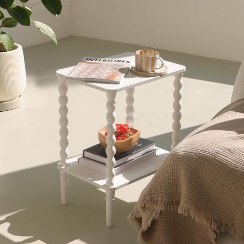 Fultyle White End Table, Small Side Table with Storage Shelf, 2-Tier Modern Night Stand for Bedroom, Living Room, Small Spaces (White) - color: White