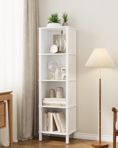 Bookshelf, Modern 4-Tier Bookcase, Open Storage Book Shelf, 11 × 14.2 × 50.4 Inches, Small Narrow Bookshelves for Living Room, Home Office, Bedroom, White - color: White, size: 4-Tier