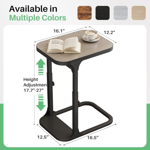 Kitstorack Height Adjustable End Table, Small Side Table for Couch, Sofa Table with Metal Frame for Living Room, Bedroom, Bedside C Shaped Table,Greige - color: Greige
