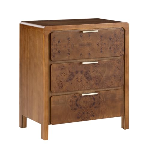 COZAYH Farmhouse Nightstand with 3 Drawer, Distressed Wood Rustic Accent Dresser, Burl Finish Bedside Table for Bedroom, Entryway, Fully Assembled, Brown - color: Dark Brown, size: 3 Drawer-No USB