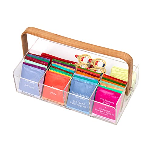 Mind Reader Tea Bag Organizer, Tea Station, Countertop, Caddy, Rayon from Bamboo and Acrylic, 11.75"L x 6"W x 6"H, Brown - style: Tea Bag Basket