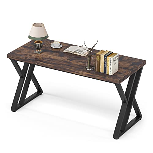 LITTLE TREE 55 Inch Large Simple Industrial Computer Desk Study Writing Table Home Office Workstation,Rustic Brown - color: Brown+black