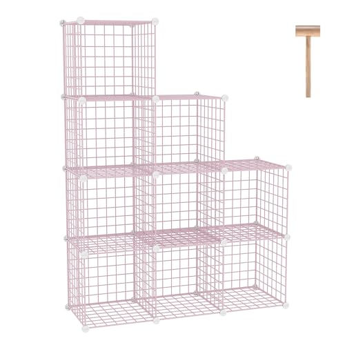 C&AHOME Wire Cube Storage, 9 - Cube Organizer Metal C Grids, Shelves, Pink | Modular Shelves Units, Closet Organizer, Storage Bins Shelving, Ideal for Home, Office, Living Room - color: Pink, size: 9 Cube