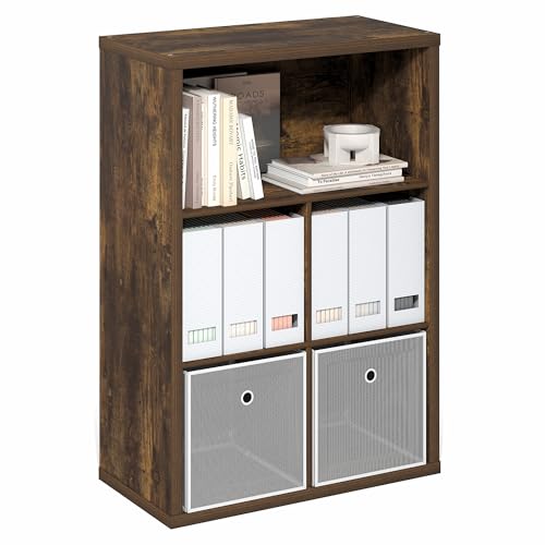 Furinno Cubicle Book Shelf, 5-Cube Bookshelf, Extra Thick Frame Cube Storage Organizer Bookcase with Closed Back, 15.3 x 29.9 x 43.3, for Living Room, Bedroom, Home Office, Amber Pine - color: Amber Pine, size: 5-Cube, Thick Frame