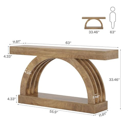 Tribesigns 63-Inch Entryway Table, 2-Tier Sofa Table Behind the Couch, Farmhouse Narrow Unique Arched Console for Hallway, Living Room, Foyer