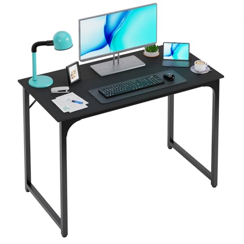 PayLessHere | 39 Inch Computer Desk | Black | Office Desk with Metal Frame, Adjustable Feet | Water-Resistant, Scratchproof Surface | Sturdy Writing Table for Home Office or Study | Pack of 1 - color: Black, size: 39 Inch