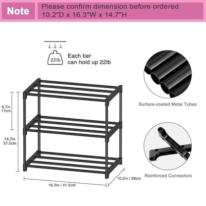 Autonomier 3 Tier Extra Small Shoe Rack (16.3" Wide), Narrow Stackable Shoe Shelf for Kids Toddler Adult, Lightweight Shoe Rack Stand for Closet Dorm Storage Organizer, Front Door Entrance, Entryway - size: 3-Tier