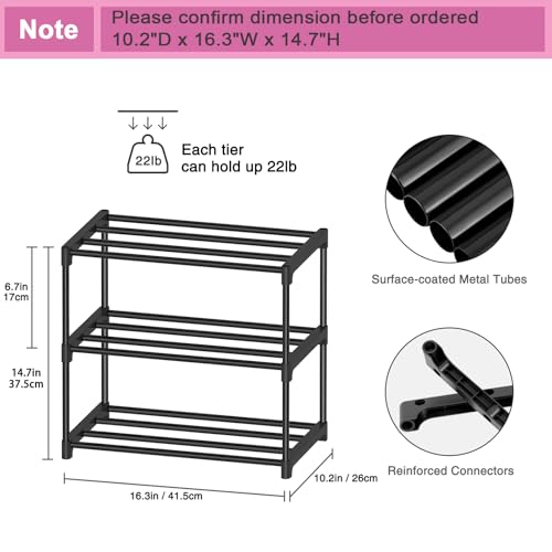 Autonomier 3 Tier Extra Small Shoe Rack (16.3" Wide), Lightweight Shelf | Narrow Stackable Shoe Shelf for Kids Toddler Adult, Shoe Storage Organizer for Closet Dorm, Front Door Entrance, Entryway - size: 3-Tier