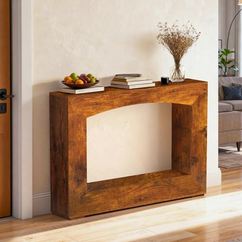 Sonharlar 46 Inch Entryway Table U-Shaped, Wooden Console Table with Socket Farmhouse Sofa Table for Entrance, Hallway, Living Room,Behind Couch(Rustic Brown) - color: Rustic Brown, size: 46IN U