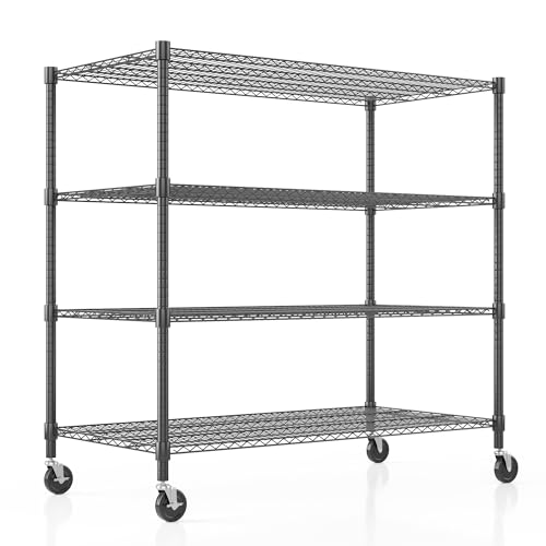 Homdox Heavy Duty Metal Shelves for Storage, 4 Tier Storage Racks and Shelving, Commercial Adjustable Wire Shelving Unit on Wheels, Garage Rack Pantry Shelves Kitchen Shelving, 24"x48"x72", Black - color: Black, size: 24"Dx 48"Wx 72"H, 4 Tier