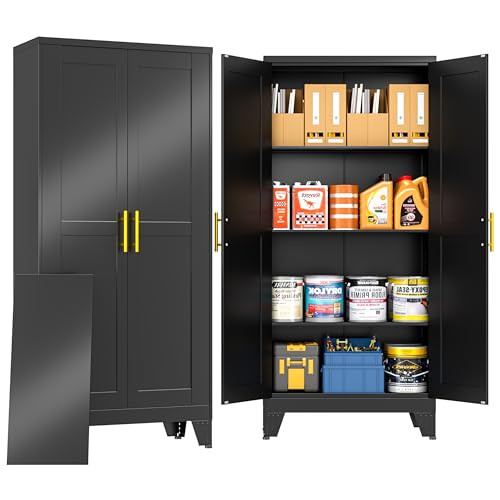 PAOFIN 61" Metal Storage Cabinet with 2 Doors and 3 Adjustable Shelves,Black Metal Garage Storage Cabinets, File Cabinet,Steel Tool Cabinets for Home,Office,Garage,School,Warehouse - color: Black, size: 61"-A