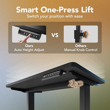 HUANUO 32x19 Inch Small Electric Standing Desk, Adjustable, Black | Compact Home Office Desk, 176lbs Heavy Duty Lifting with 4 Height Presets. M8 Screw Holes Ready for DIY Mobile Wheels - color: Black, size: 32" X 19"