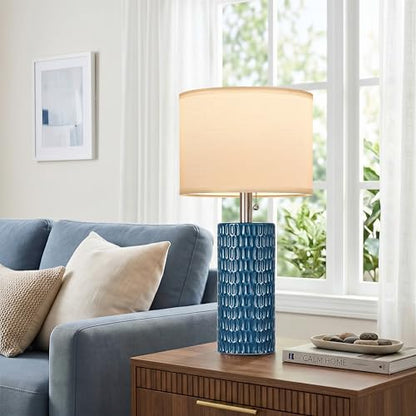 Reaketon Table Lamps for Living Room Set of 2, Ceramic Table Lamps for Bedroom, 20" Modern Lamps for Night Stands, Blue - color: Blue