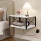 Homode Floating Night Stand, Modern Bedside Shelf Wall Mount, Wood Hanging Nightstand with Wire Hole, Floating Side Table for Bedroom Bathroom Living Room Small Places, White - color: White