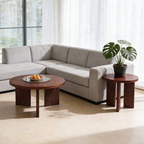 Nesting Coffee Table Set of 2, Burgundy | Modern Wooden Coffee Table, Circle Tea Table and End Table Set, Accent Center Tables for Living Room, Office - color: Burgundy, style: Coffee Table Set of 2