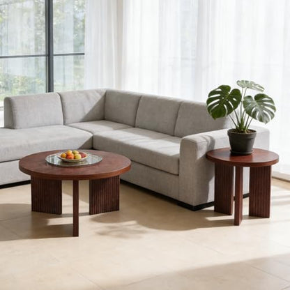 Nesting Coffee Table Set of 2, Burgundy | Modern Wooden Coffee Table, Circle Tea Table and End Table Set, Accent Center Tables for Living Room, Office - color: Burgundy, style: Coffee Table Set of 2