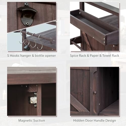 Merax 50" Outdoor Kitchen Grill Cart Island on Wheels with Stainless Steel Top,Farmhouse Style Solid Wood Frame Storage Cabinet for Backyard - color: Dark Brown