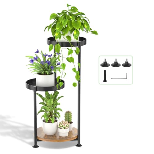 Oppro 3 Tier Plant Stand Indoor Outdoor, Corner Metal Flower Shelf Holder | Tall Multiple Plants Pot Rack Narrow Display Organizer for Patio Orchid Office Porch Living Room Garden,Black - color: Solid Black, size: 3 Tier