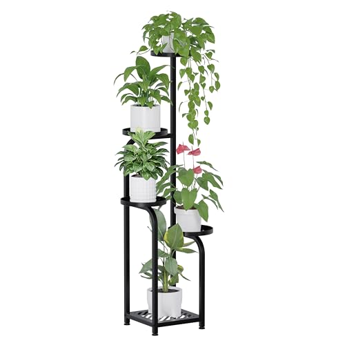 TOSKING 5 Tier Tall Plant Stand Indoor Outdoor,Anti-Tip Plant Stand indoor, Wide Base for Pots, Child and Pet Friendly,Heavy Duty Corner Shelf for Plants & Decor, Space Saving ,Tiered Metal Flower Pot Stand for Balcony, Garden, Living Room, Patio (Black,