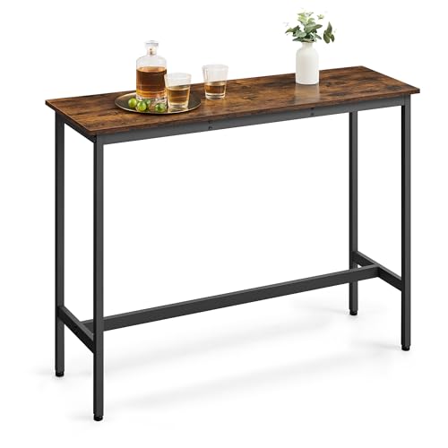 VASAGLE Bar Table, Kitchen Dining Table, High Top Pub Table, Bar Height Cocktail Table for Living Room Party, Sturdy Metal, 15.7 x 47.2 x 35.4 Inches for Narrow Spaces, Rustic Brown and Ink Black - color: Rustic Brown + Ink Black, size: 15.7"D x 47.2"W x