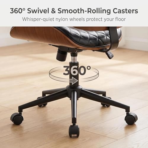 Furnimart Armless Small Desk Chair with Wheels, 360° Swivel Faux Leather Vanity Chair for Bedroom, Compact Home Office Task Chair for Small Spaces, Heavy-Duty Wood Frame(PU Black) - color: Faux Leather-black