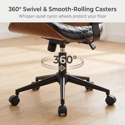 Furnimart Armless Small Desk Chair with Wheels, 360° Swivel Faux Leather Vanity Chair for Bedroom, Compact Home Office Task Chair for Small Spaces, Heavy-Duty Wood Frame(PU Black) - color: Faux Leather-black