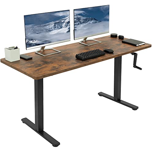 VIVO Manual Height Adjustable 60 x 24 inch Stand Up Desk, Rustic Vintage Brown Solid One-Piece Table Top, Black Frame, Standing Workstation with Foldable Handle, DESK-KIT-MB6N - color: Vintage Brown Top / Black Frame, size: 60" x 24"