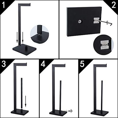 GERZWY SUS 304 Stainless Steel Toilet Paper Holder, Free Standing Lavatory Pedestal Toilet Paper Stand with Reserve, Matte Black DZY004-BK - color: Black