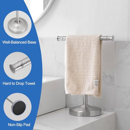 RUMOSE 13 Inch Brushed Nickel Towel Stand Hand Towel Holder Bathroom Kitchen Vanity Countertop T-Shape Towel Rack Free Standing Stainless Steel Towel Bar Towel Ring - color: Brushed Nickel