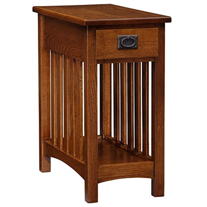Leick Home Mission End Table, Solid Wood, 1 Storage Drawer, Bottom Display Shelf, Narrow, Slatted Sides, Easy-Assembly, Medium Oak, 22.5 in L x 12 in W x 24 in H, 8202 - color: Medium Oak / Blackened