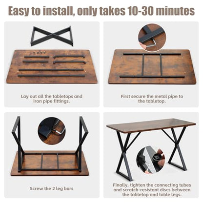 SMILHELTD Heavy Duty Office Desk 47.2" – 800 lbs Capacity, 45 lbs Net Weight Sturdy Computer Workstation, 1" Thicker Desktop, Strong Metal Frame, No Wobble for Home Office Gaming Vintage Brown
