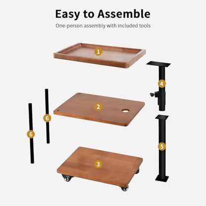 Small Bedside Table with Charging Station, Rolling Side Table with Wheels, Small Nightstand with Drawer Storage for Bedroom - Natural Wood with Tray - color: Natural Wood - Tray Style