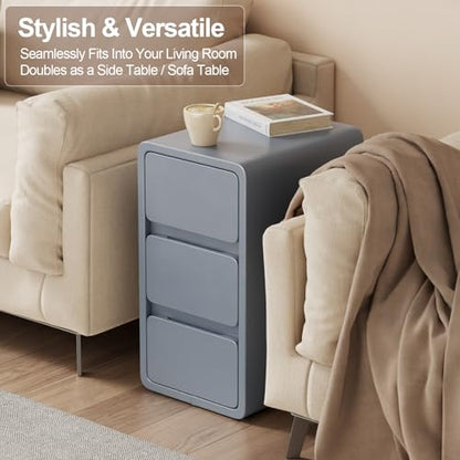 AQIMUELE Narrow Bedside Table,Narrow Night Stand with Drawers,Small Night Stand with Leather Surface for Bedroom - color: Dark Gray (3 Drawers), size: 11.8"W