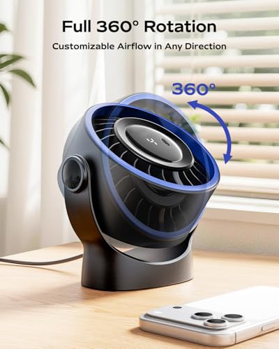 SWEETFULL USB Small Desk Fan - 5 Inch Mini Personal Desktop Fan, 4 Speeds Cooling Strong Airflow, 360° Adjustable Tilt, Quiet Portable Table Fans for Bedroom, Home, Office, Travel & Cruise, Black - color: Black