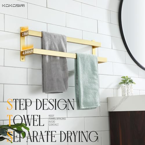 KOKOSIRI Bath Towel Bars Bathroom 2-Tiers Ladder Brushed Gold Towel Rails 24 Inches Towel Holders Wall Mounted Towels Shelves Rack Stainless Steel, B5008BG-L24 - color: Brushed Gold, size: 24-Inch