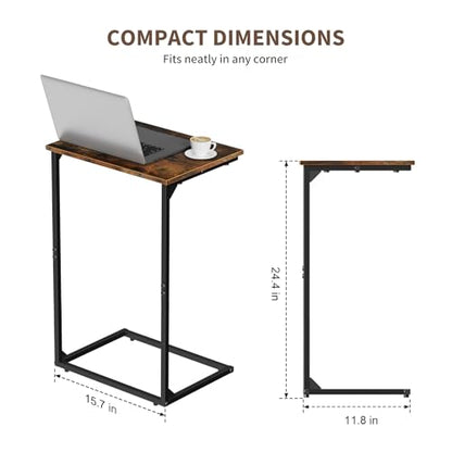C Shaped End Tables Set of 2, Couch Tables that Slide Under Sofa, High Table TV Trays for Living Room & Bedroom, Modern Side Tables with Sturdy Metal Frame, Rustic Brown (Rustic Brown)