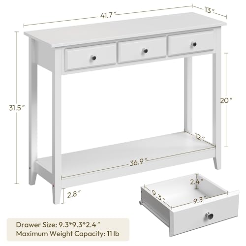 Yaheetech Console Table with 3 Drawers, 42" Entryway Table with Storage Shelves, Narrow Long Sofa Couch Tables for Living Room, Hallway, Foyer, Hall, White - color: White