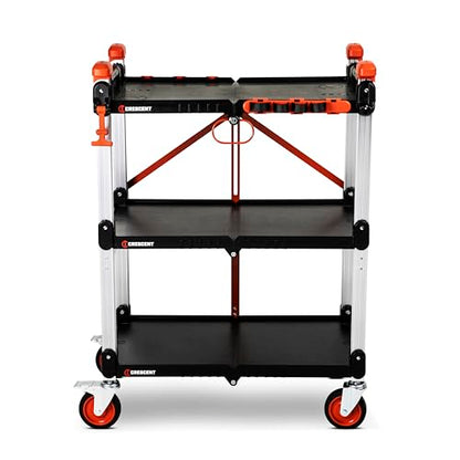 Crescent SITERUNNER, 3 Shelf Heavy Duty Folding Jobsite Cart - 300-lb Capacity, F3SCBL