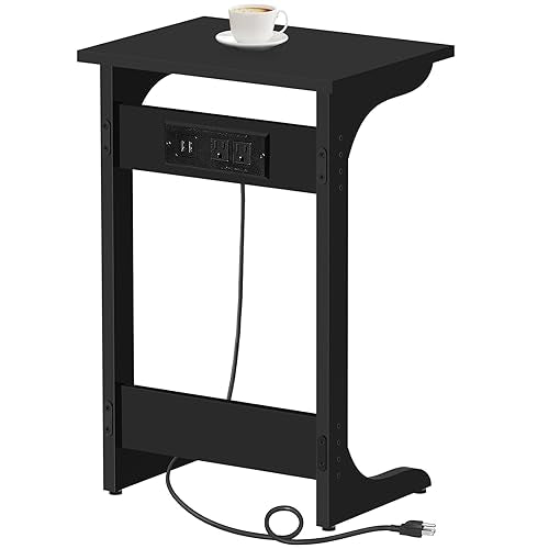 TUTOTAK C Shaped End Table with Charging Station, Side Table, Couch Table for Small Spaces, Tv Tray Table with 2 USB Ports and Outlets, Living Room, Bedroom TB01BK044 - color: Black, size: 1 pc, style: Ordinary