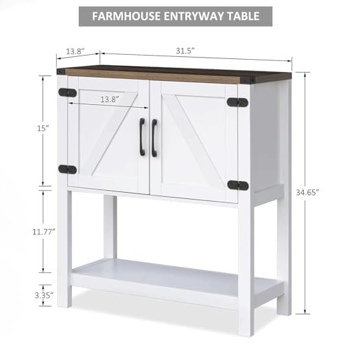 Cheersstar Farmhouse Console Table with 2 Storage Cabinets, Coffee Bar, Entryway Table with with Storage Shelf, Farmhouse Buffet Sideboard for Kitchen, Hallway, Entry Way, Living Room, White