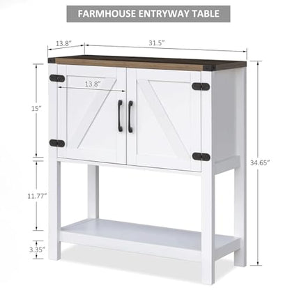 Cheersstar Farmhouse Console Table with 2 Storage Cabinets, Coffee Bar, Entryway Table with with Storage Shelf, Farmhouse Buffet Sideboard for Kitchen, Hallway, Entry Way, Living Room, White