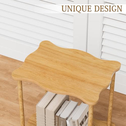 THUMEYE 2-Tier Low Side Table 17”H, Space-Saving Small Nightstand with Solid Wood Legs, Tool-Free Assembly, Suitable for Reading Chair, Bedside, Balcony, 15.7”D x11.8”W, Burlywood - color: Burlywood, size: 17”H