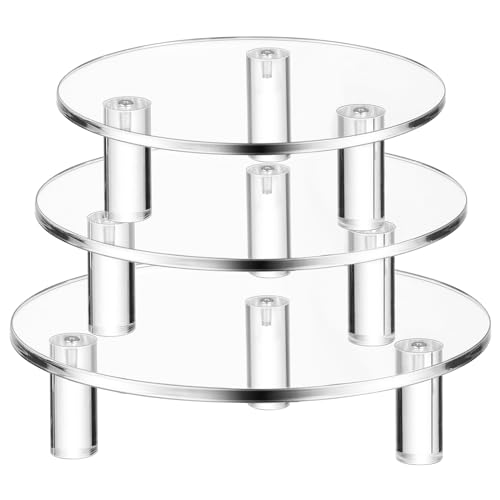 Lineshading 3 Pcs Round Acrylic Display Riser Clear Round Stands Clear Pedestal Riser Board for Cake Plant Dessert Jewelry Collectible Cupcake Figure Wedding Birthday Party Decor(5'', 6'', 8'') - size: 5'',6'',8'', style: Round